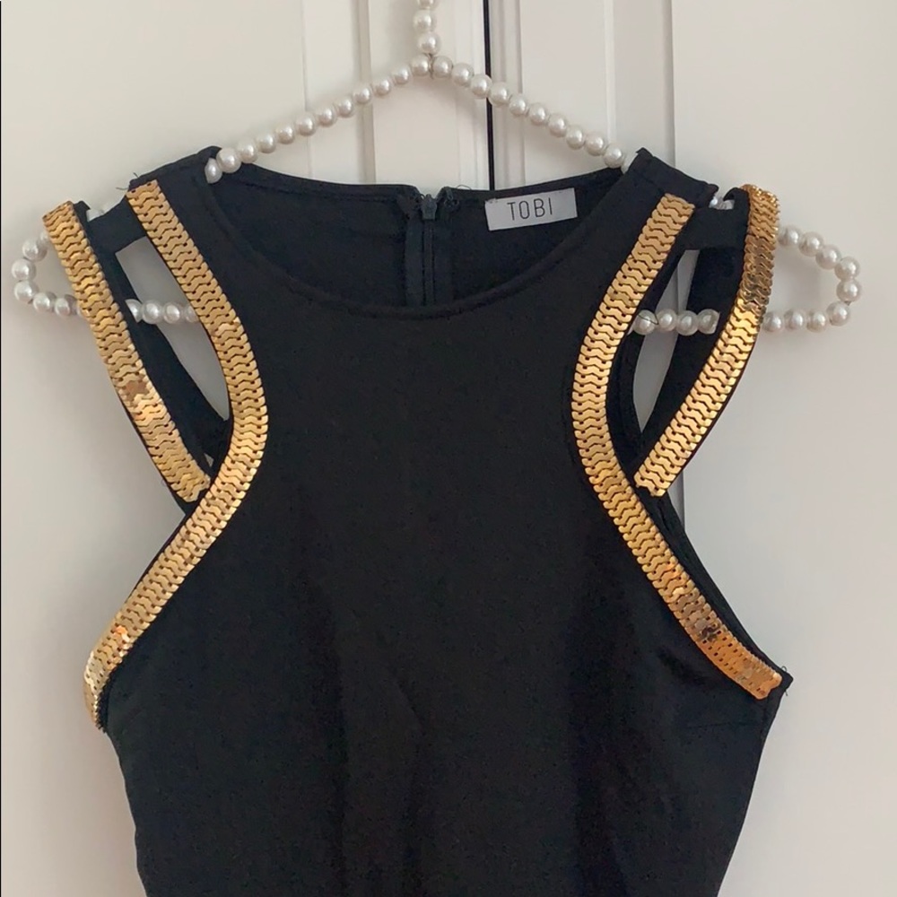 Tobi Black Bodycon Dress W/ Gold Chain M Medium